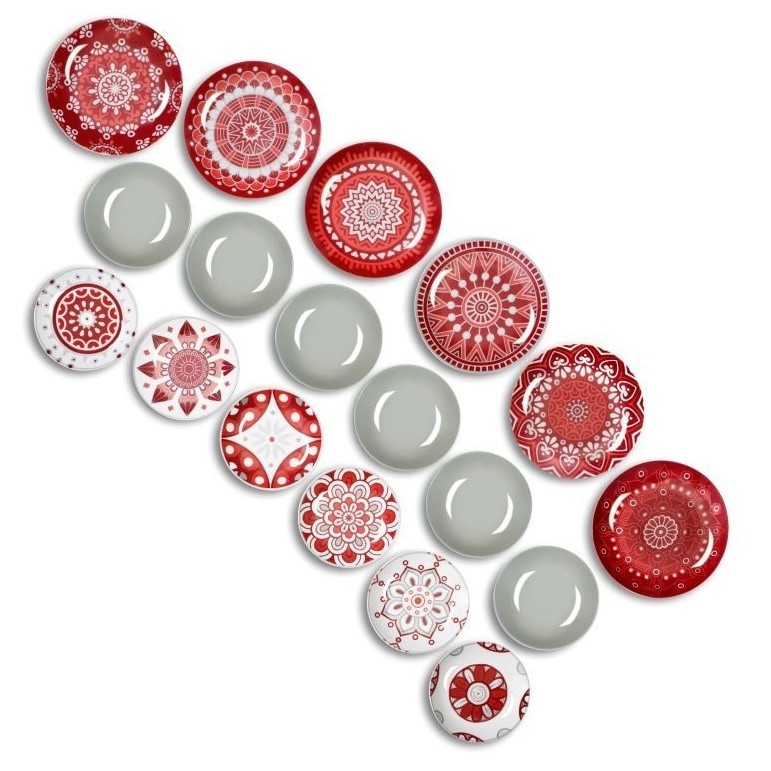 Acquista online Set de Table Mandala rouge, Porcelaine, Multicolore, 18 Unités Excelsa
